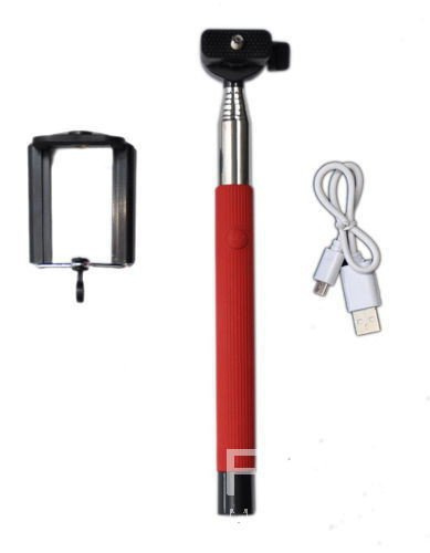 Selfie Stick Monopod statyw do telefonu bluetooth przycisk w uchwycie - Czerwony